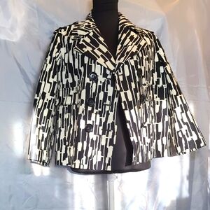 Large Michael Kors Black and off White Cropped Blazer w/ Abstract Pattern